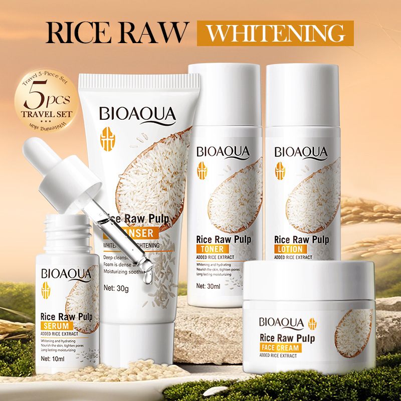 Luxury Skincare Wholesale - Reispüree Hautpflege-Set Aufhellend Feuchtigkeitsspendend Beruhigend Gesichtsreiniger+Toner+Essenz+Lotion+Creme