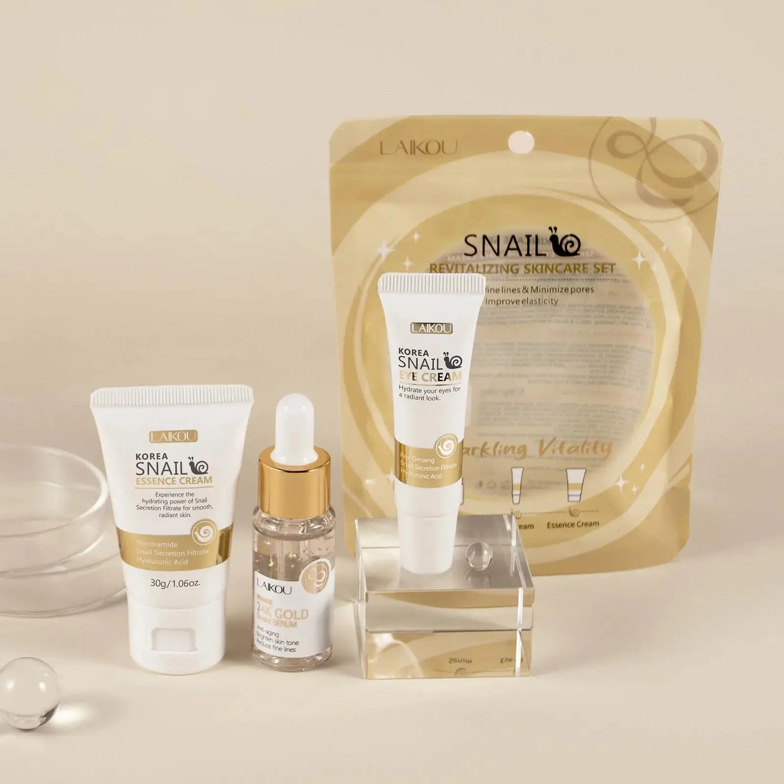 Luxury Skincare Sets - 24K Gold Snail Repair Serum Augencreme-Essenz-Set